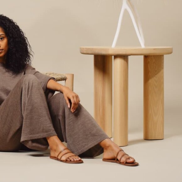 NEW TKEES Made In Brazil Leather Emma Flat Strappy Sandals in Au Natural 7252j1 - Picture 10 of 10